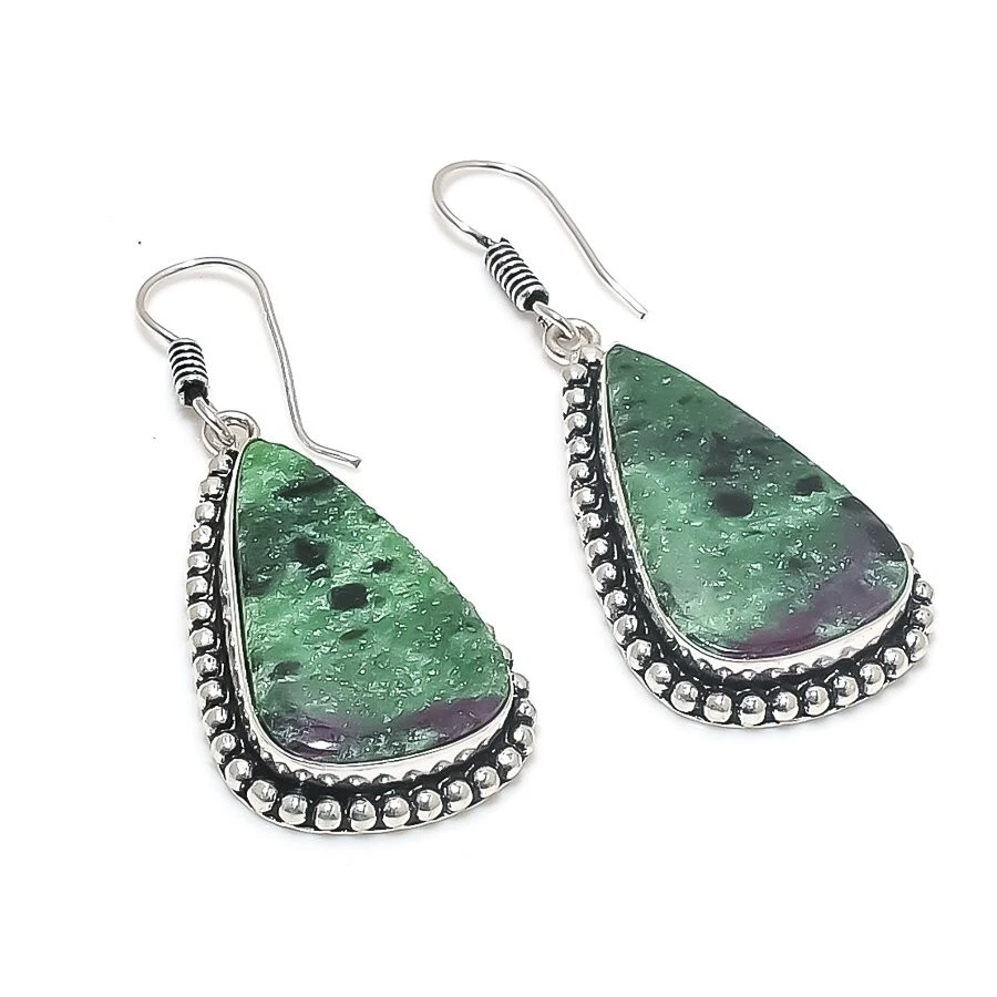 Ruby Zoisite Gemstone Handmade 925 Sterling silver Earring Size 2'' - Image 1 of 1