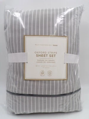 Juego de sábanas Pottery Barn Teen Oxford a rayas gris reina #L5 Foto 1 de 4