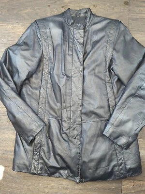Berman's Leather Jacket Women's Sz 12, Black Button Down Shirt Trench Coat - Image 1 of 4