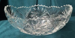 Vintage Crystal Cut Etched Pinwheel Starburst Canoe Styled Bowl NEAR MINT 6½"  - Picture 1 of 6