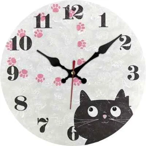 Delightful Wooden Wall Clock, Naughty Cat 30cm - Kitchen Wall, Living Room, Pets - Picture 1 of 5