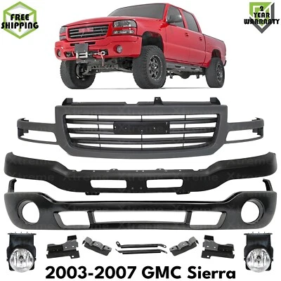 Front Bumper Primed & Grille Assembly Kit For 2003-2007 GMC Sierra 1500 2500 HD - Image 1 of 4