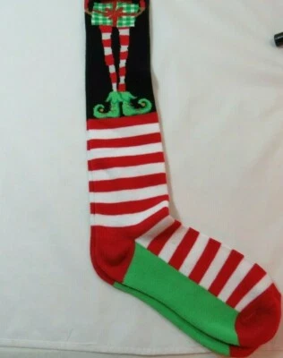  Женские Davco Рождество эльф красный белый в полоску колена носки размер 9-11 праздник - Изображение 1 из 4