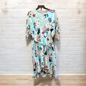 NEW Lane Bryant Faux Wrap Dress 16 Floral Midi Sheer Ruffle Belt Feminine Girly - Picture 1 of 10