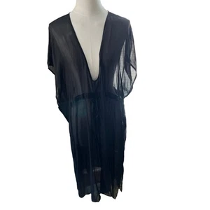 Eileen Fisher Black Silk Sheer Cover Up Dress Kaftan Belted Woman Large - Picture 1 of 10