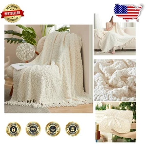 Stylish 50x60 All-Season Boho Throw Blanket with Elegant Tassels - Picture 1 of 11