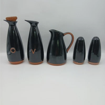 Винтажный MCM Dansk глазурованный керамический масло и уксус круиз кувшин соли и перца набор из 5 - Изображение 1 из 4