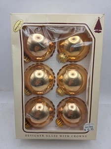 6 Vintage Christmas by Krebs Pink Glass Ball Ornaments Bright Gold Bulbs W/ BoxB - Picture 1 of 12