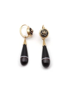 Boucles d'oreille agate zonée en or 18k, pendants d'oreilles goutte, bijou de de - Picture 1 of 5