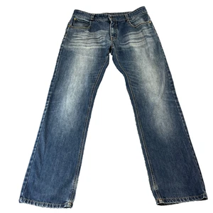 Marlboro Jeans Mens 36 32 * Regular Straight Whiskers Honeycomb Mid Wash Blue - Picture 1 of 13