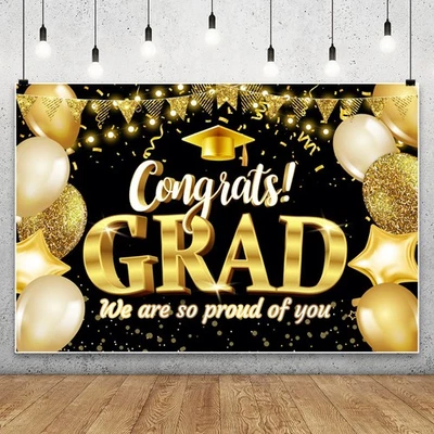 Estandarte con telón de fondo de grado de felicitación clase de 2025 decoración de fondo de fiesta Foto 1 de 4