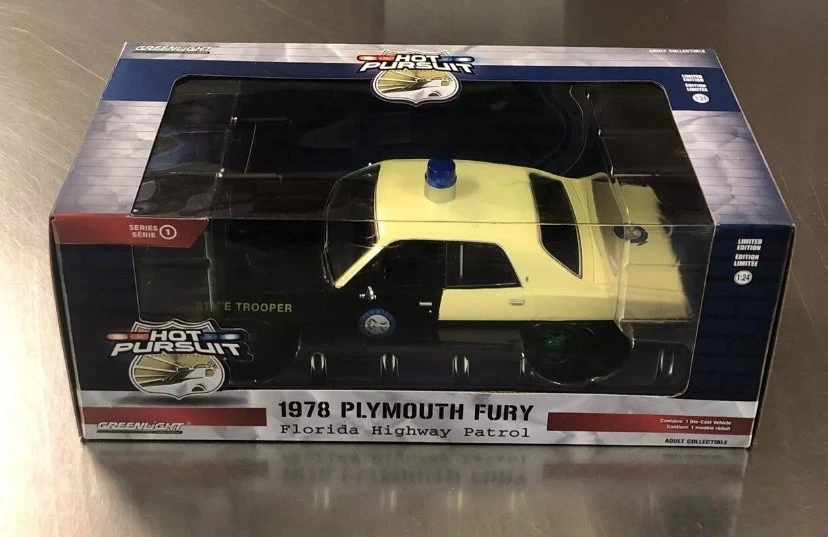 GREENLIGHT GREEN MACHINE 1978 PLYMOUTH FURY HOT PURSUIT FLORIDA HWY PATROL  1:24 - Image 1 of 1