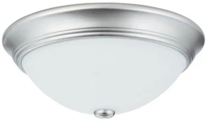 1-Light Fluorescent Flush-Mount Ceiling Fixture D15” Brushed Nickel  White Globe - Picture 1 of 9