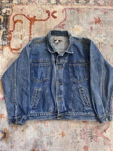 VTG 80s Plain Pockets Jean Jacket Womens L Blue Denim Trucker Grunge - Picture 1 of 5