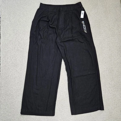 Pantalones Gap Negro Mezcla de Lino Pierna Ancha Plisados Lagenlook Nuevos Sueltos Para Mujer 12 Foto 1 de 4