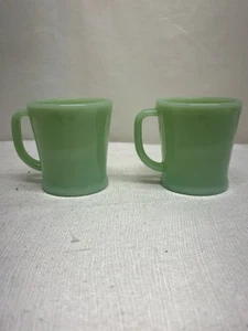 2 Fire King Jadeite D Handle Vintage Coffee Mugs Cups Green Milk Glass 3.5” 8oz. - Picture 1 of 6