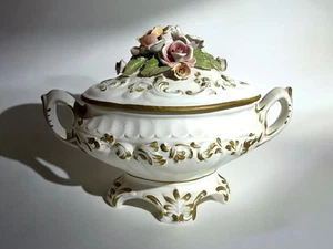 Tolle Capodimonte Porzellan Keks Suppenkanne Made in Italy Blumendekor - Bild 1 von 22
