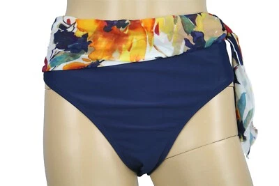 Parte inferior de biquíni azul marinho com faixa arco-íris transparente com gravata lateral tamanho 14 - Imagem 1 de 3