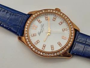 Kenneth Cole New York Crystal Accented MOP Dial Rose Gold Case Blue KC2766 - Picture 1 of 10