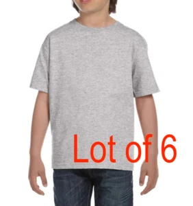 Bulk Lot of 6 Youth Small Hanes Beefy T-shirts Light Steel Gray - Picture 1 of 4