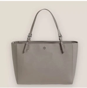 Tory Burch York Buckle Tote Taupe Grey Heron Purse Laptop handbag - Picture 1 of 12