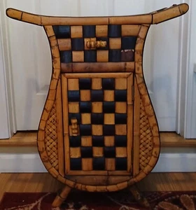 Vintage Asian Boho Bamboo, Woven Wicker Rattan End Table w/Drawer - Picture 1 of 6