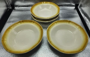 MADE IN THE USA Soup/Cereal/Salad Bowls Scalloped Yellow Rim (3 bowls & 1 plate) - Picture 1 of 23