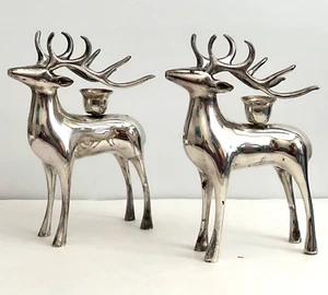 Juego de 2 candelabros cónicos de pie de reno Buck plateados 7,5" h 5,5" L - Imagen 1 de 14