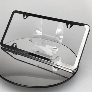 Powder Coat Black Chrome Slim 4 Hole Stainless Steel License Plate Frame Holder - Picture 1 of 6