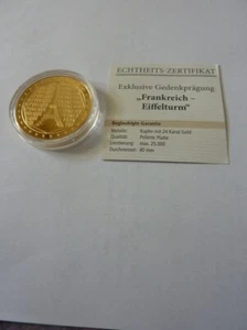 Gedenkprägung Eiffelturm mit 24-Karat-Gold-Veredlung NEU!!! - Bild 1 von 2