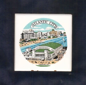 VINTAGE 1950s ATLANTIC CITY SOUVENIR CERAMIC TILE FM Fujimaki Japan Logo 3" x 3" - Picture 1 of 2