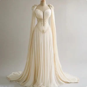 Vintage Brautkleider Elfenbein mit Cape Spitze Applikationen A Linie Brautkleider - Bild 1 von 8