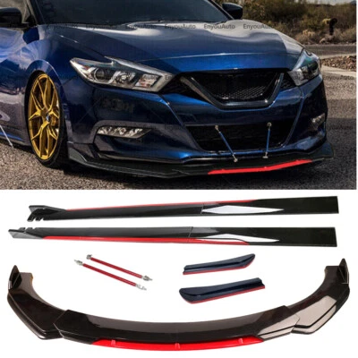 For Nissan Maxima Front Bumper Lip 86" Side Skirt Rear Bumper Lip Black Red - Imagem 1 de 4