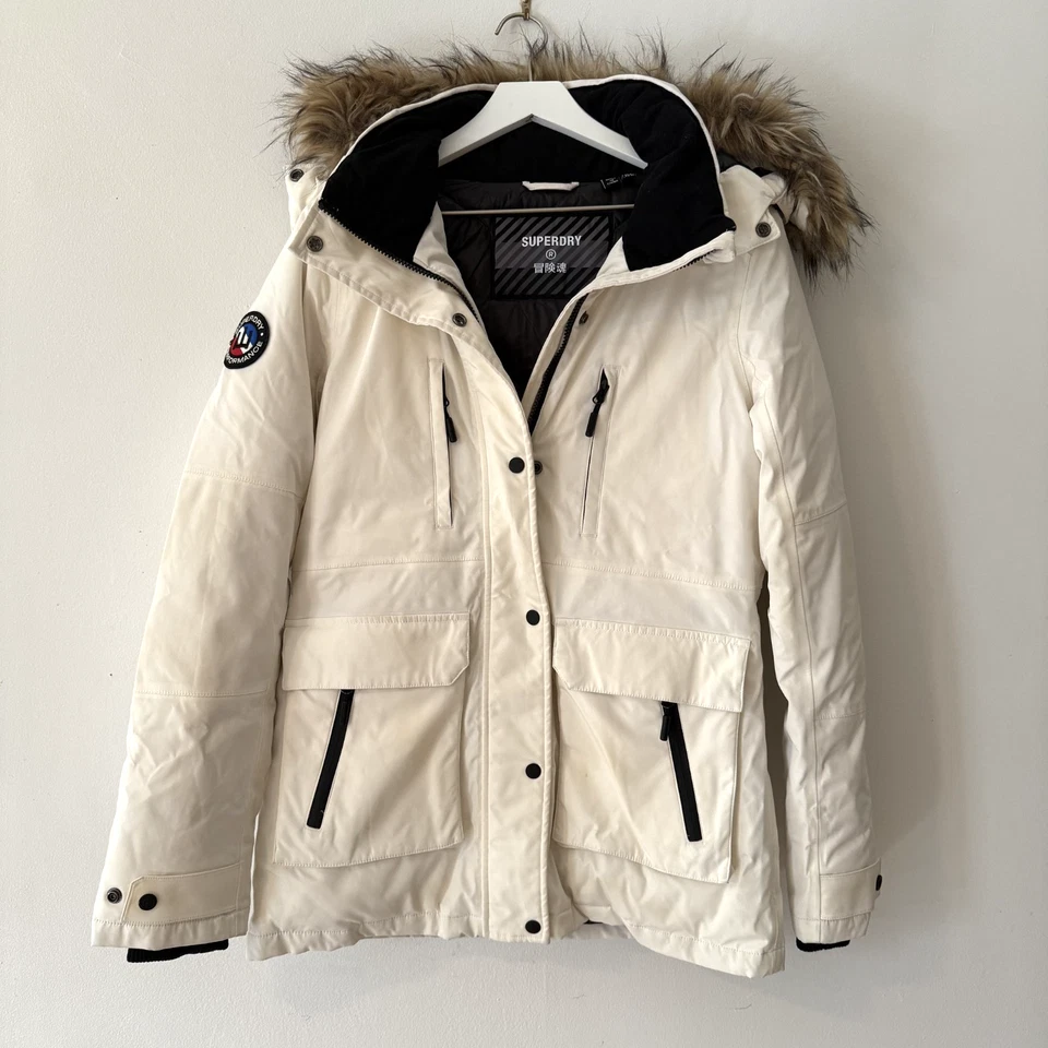 Superdry производительности белый с капюшоном искусственного меха пальто, размер США 6/ЕС 38 - Изображение 1 из 4