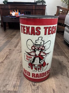 Vintage Metal Texas Tech Red Raiders Tin Trash Can Waste Basket - Picture 1 of 8