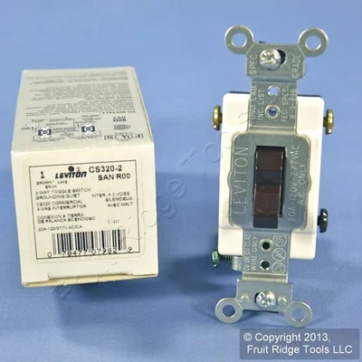 Leviton Brown 3-Way Commercial Toggle Wall Light Switch 20A CS320-2 Boxed - Image 1 of 4