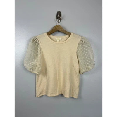 Blusa Maeve by Anthropologie Marfim Média Transparente Manga Folhada Malha Ponto Suíço Top - Imagem 1 de 4