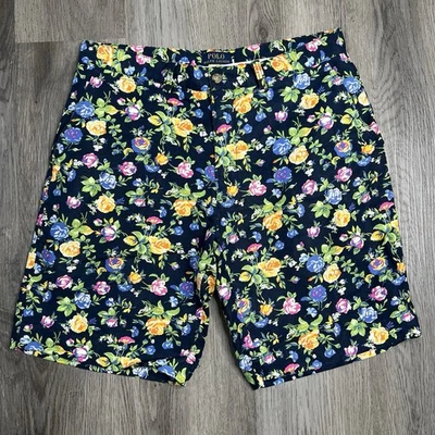 POLO RALPH LAUREN FLORAL MEN'S SIZE 33 CHINO SHORTS LINEN BLEND FLAT FRONT 9.5” - Image 1 of 4
