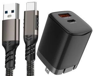 Double Port USB 20W Mural Chargeur Et Robuste Type C Câble pour Phone - 6.5 Feet - Photo 1 sur 10