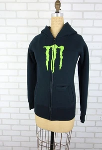 Monster Energy Embroidered Full Zip Hoodie Sweatshirt Youth Small Black Y2K READ - Picture 1 of 17