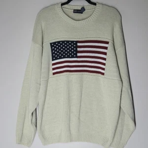 Suéter Vintage Años 90 Gloria Desteñida Bandera Americana Crema Mediano Americano Old Glory - Imagen 1 de 4