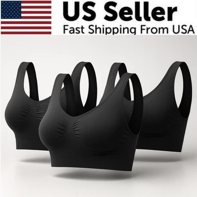 Sport Bras Seamless Wire-Free Light Support Tank Sports Yoga Sleep Bra 3 Pack US - Image 1 of 4