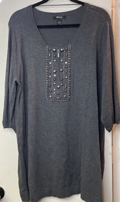 Suéter túnica adornada con cremallera 1/4 Style & Co para mujer 1X gris manga 3/4 Foto 1 de 4