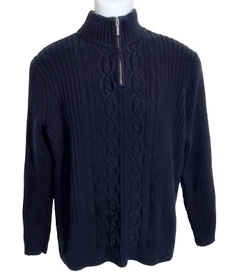 Lands End Sweater Womens Large 14 16 Black Heavyweight Fisherman Cable Knit Vtg - Image 1 of 4