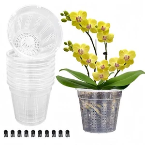 5 Pack Clear Plastic Orchid Pots with Holes for Outdoor Indoor Use - Picture 1 of 7