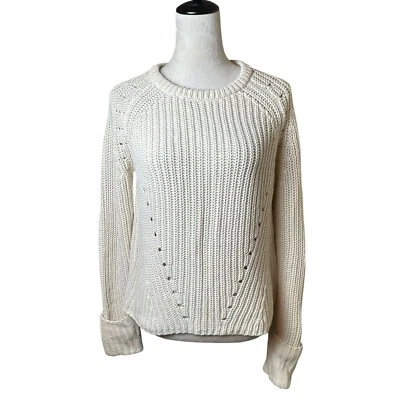 360 SWEATER Ivory Knit Pullover Womens Medium | Cozy Classic Ribbed Cotton Blend - Image 1 of 4