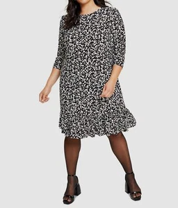 Tommy Hilfiger Women's Black Petal Round Neck 3/4 Sleeve Dress Plus Size 18W - Picture 1 of 4