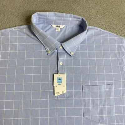 Uniqlo Shirt Mens 2XL XXL Polo Blue Windowpane Plaid Short Sleeve Preppy NWT - Image 1 of 4