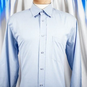 BUGATCHI UOMO Blue White Checks Geometric Cotton Men Shirt Size L - Picture 1 of 5