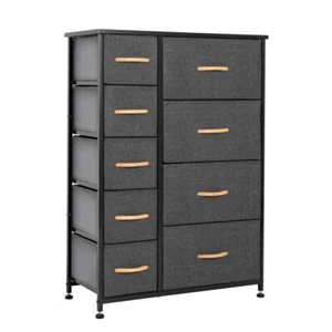 27 Gray and Black Steel and Fabric Nine Drawer Combo Dresser - Picture 1 of 1